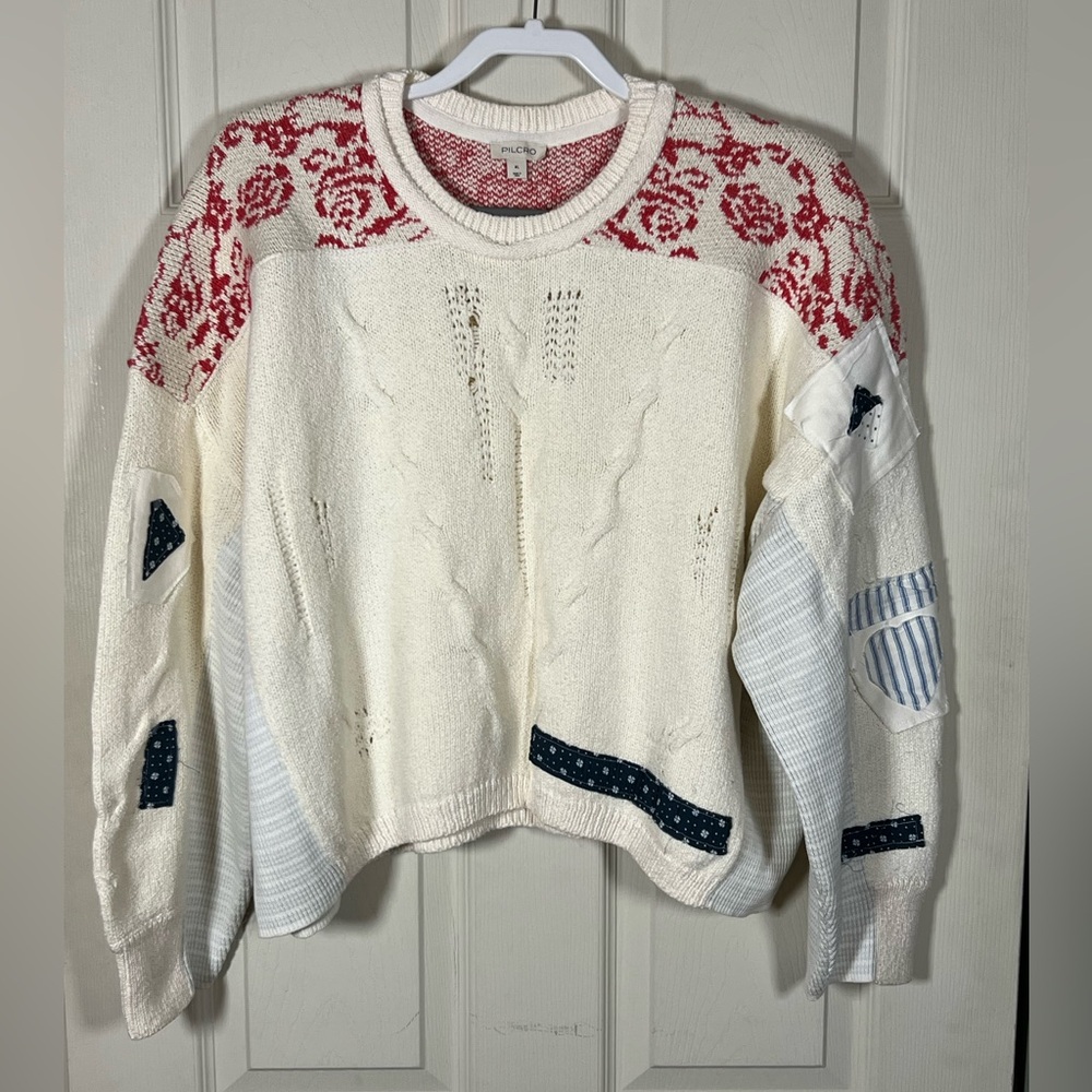 NWOT Anthropologie Pilcro Crew Neck Patch Sweater - Picture 2 of 9